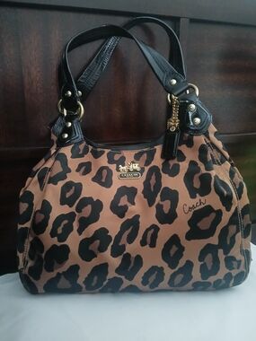 Coach Leopard-Print Shoulder Bag in Brown and Black
